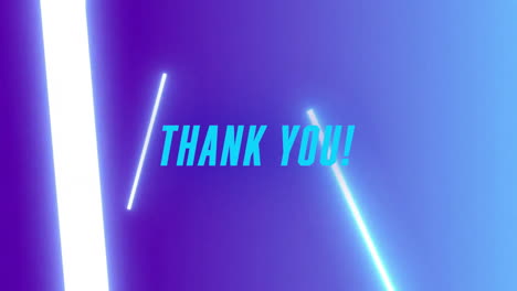 thank you! text animation over blue and purple neon light beams