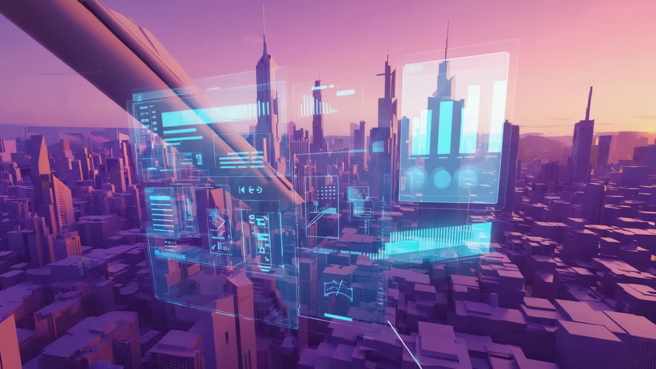 Futuristic Cityscape with Digital Interface