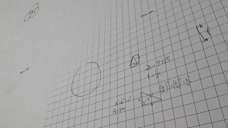 Animación-De-Ecuaciones-Matemáticas,-Fórmulas-Y-Diagramas-Flotando-Sobre-Fondo-Gris