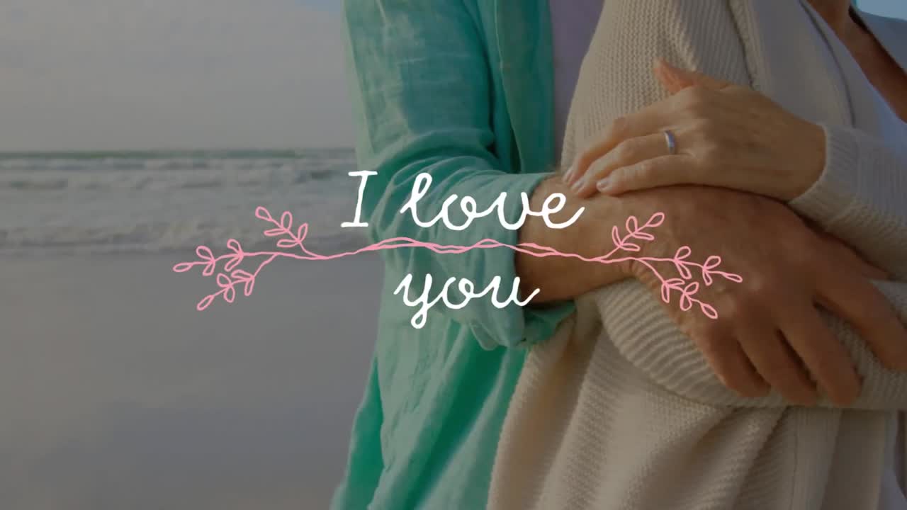 검은색 배경으로 사랑하는 커플과 함께 "i love you"의 애니메이션