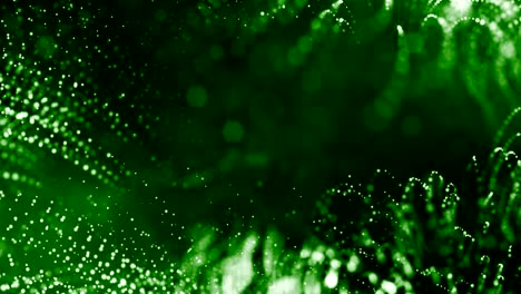 4k 3d render of glow particles as abstract seamless dynamic background with depth of field and bokeh. science fiction or microcosm, space or digital abstract space. 3d loop animation. green strings 1