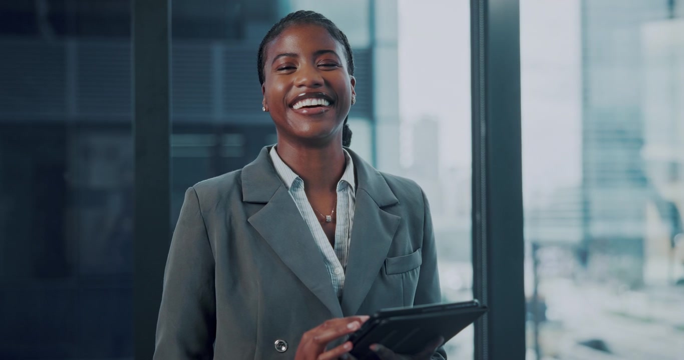 Professional Businesswoman Using Tablet in Modern Office