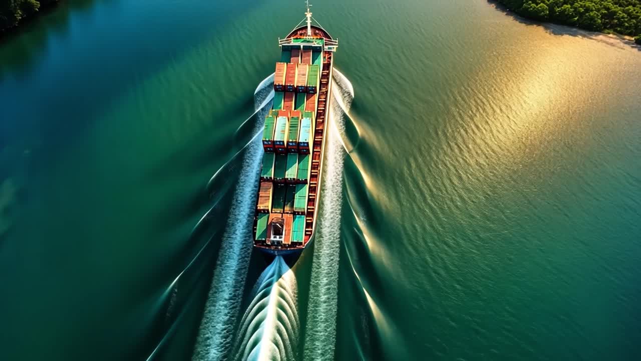 Aerial View of a Cargo Ship on the Water