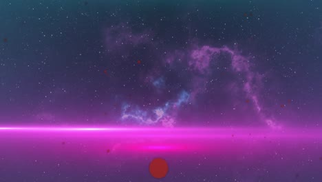 animation von schwimmenden roten flecken und lila lichtspuren gegen den weltraumhintergrund.
