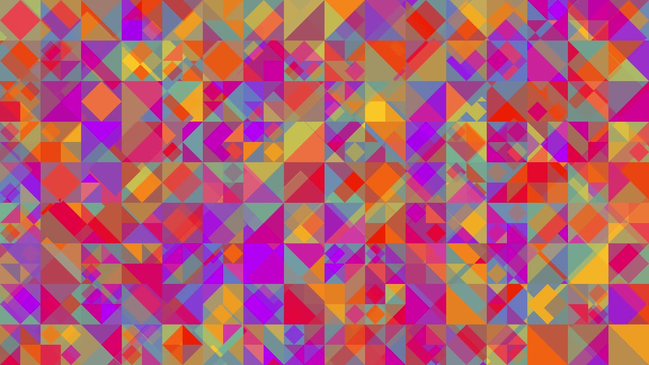 Abstract geometric pattern, vibrant multicolored triangles and squares, digital mosaic backdrop, energetic style