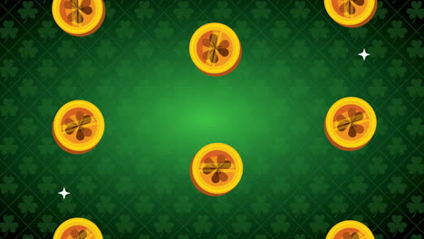 tarjeta animada del día de san patricio con monedas y tréboles