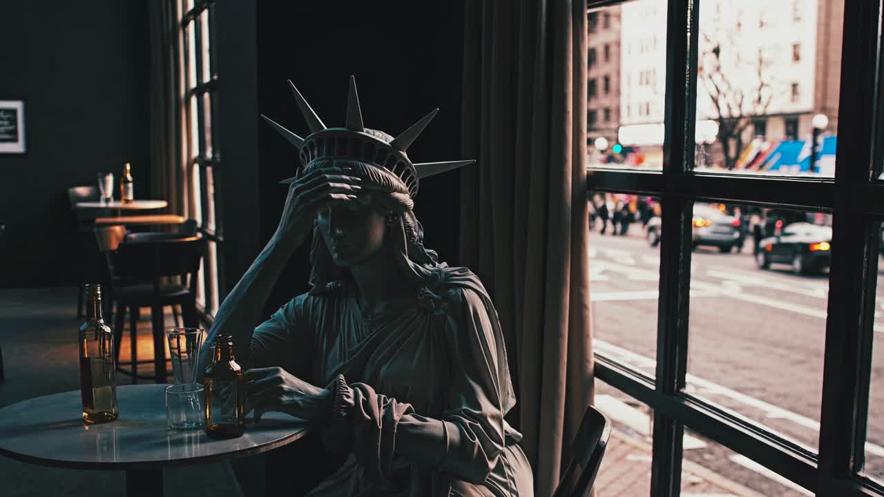 estatua de la libertad en un café