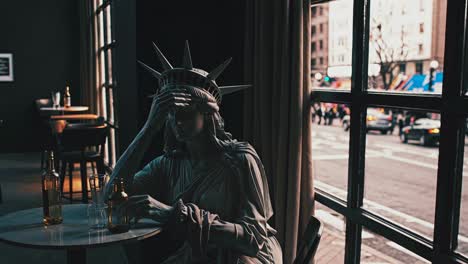 statue of liberty in a cafe