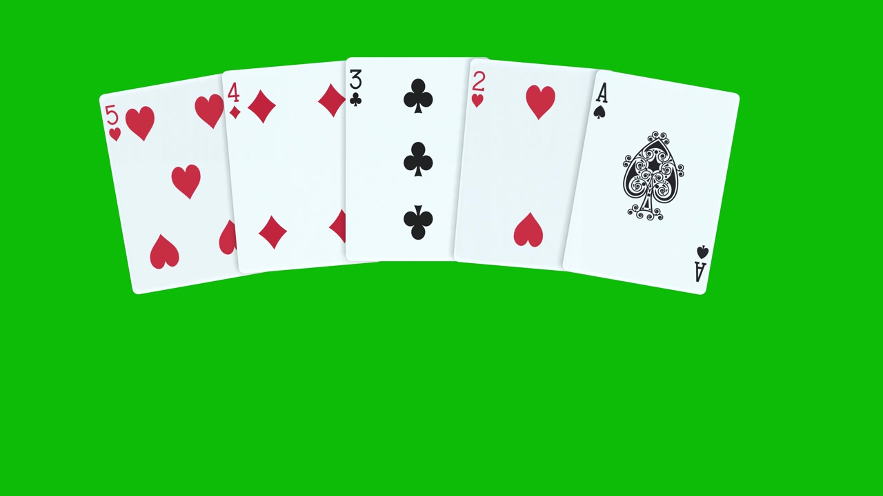 Una scala a poker con carte lanciate una ad una su animazione 3D su green screen.