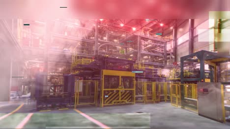 escena de emergencia de la fábrica con humo y luces rojas