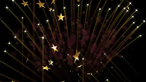 golden stars and sparkling lights animation over dark background