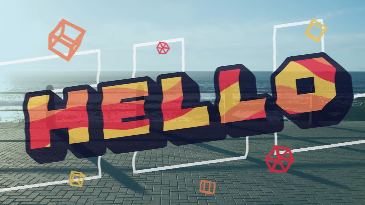 바 ⁇ 가의 산책로에서 조 ⁇ 하는 여성에 대한 단어 인사 애니메이션