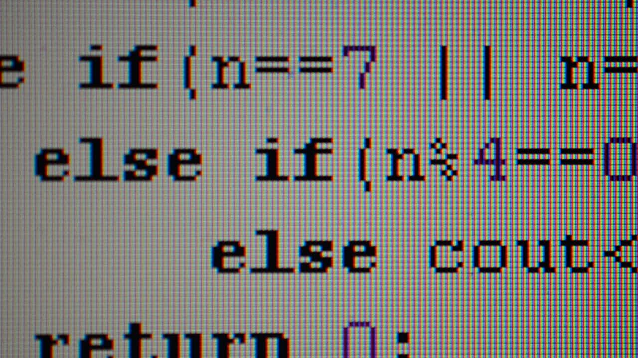 Source code on the monitor screen. Shooting of the text of the computer program