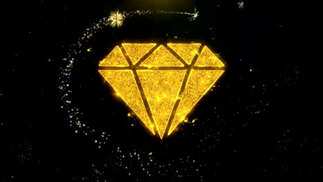 diamond icon on gold particles fireworks display.