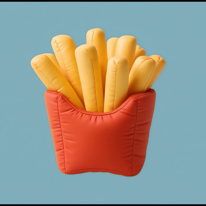 3D Rendered Puffy French Fries in Red Carton