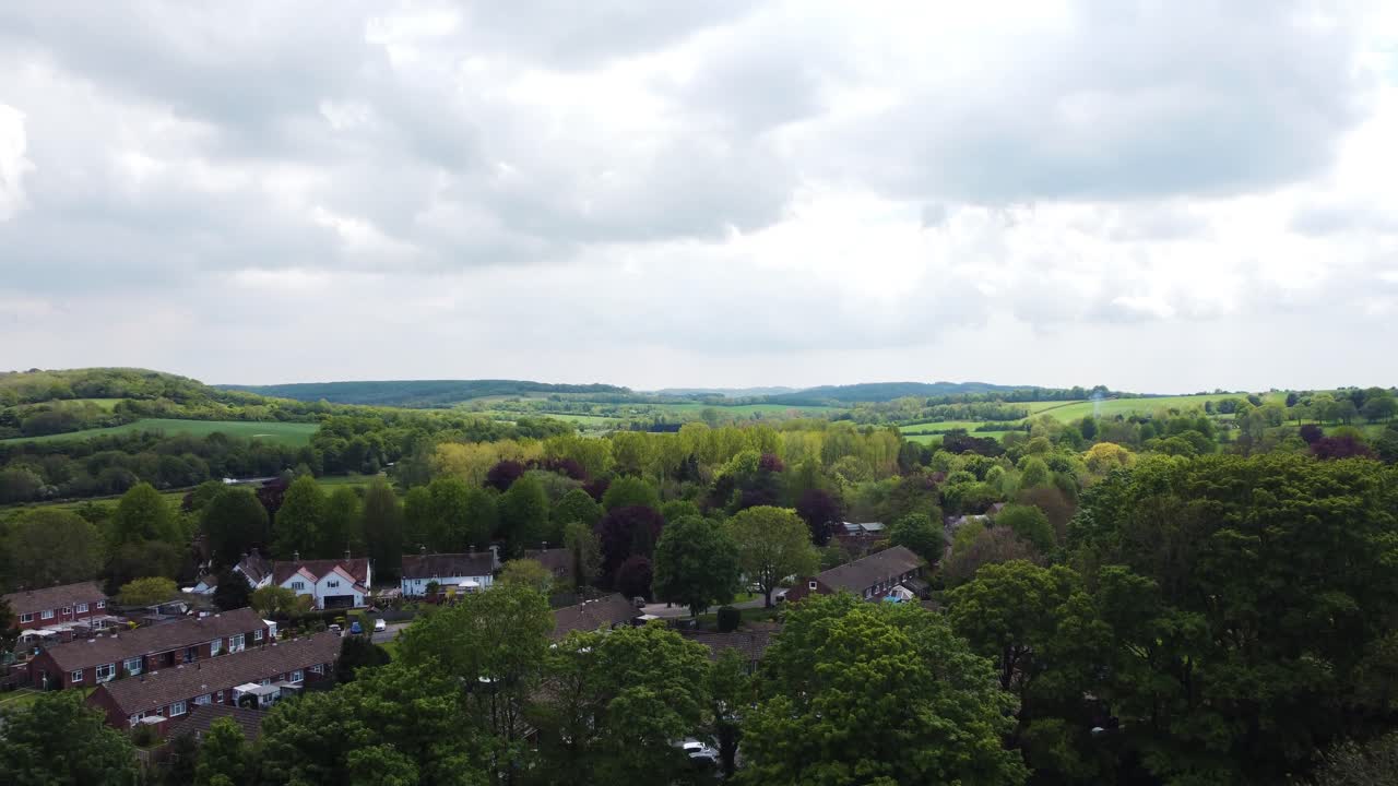A aerial reveal shot of Chilham in Kent, UK
