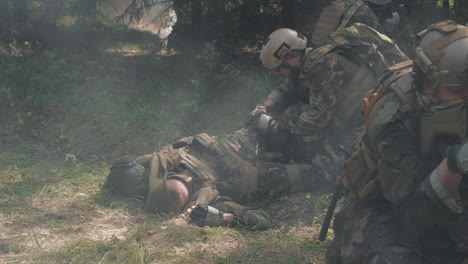 helping wounded soldier on battlefield
