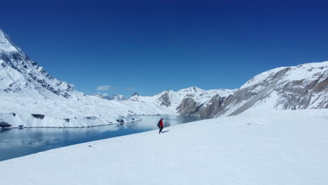 drone shot of the world's largest lake tilicho in manang nepal