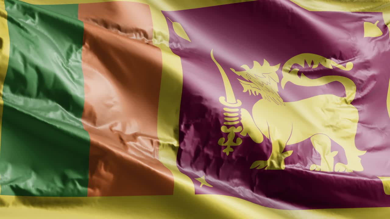 la bandera textil de sri lanka ondeando en el bucle del viento. la bandera de sri lanka balanceándose en la brisa. el tejido textil de la tela. el fondo de relleno completo. bucle de 10 segundos.