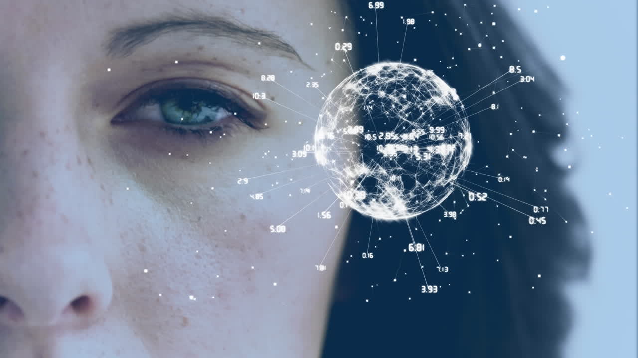 연결 및 데이터 처리에 대한 지구상의 애니메이션 백인 여성