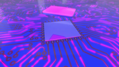 blue and pink rotating computer circuit board concept folder loop 4k