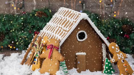 Nieve-Que-Cae-Con-Decoración-De-Galletas-Navideñas