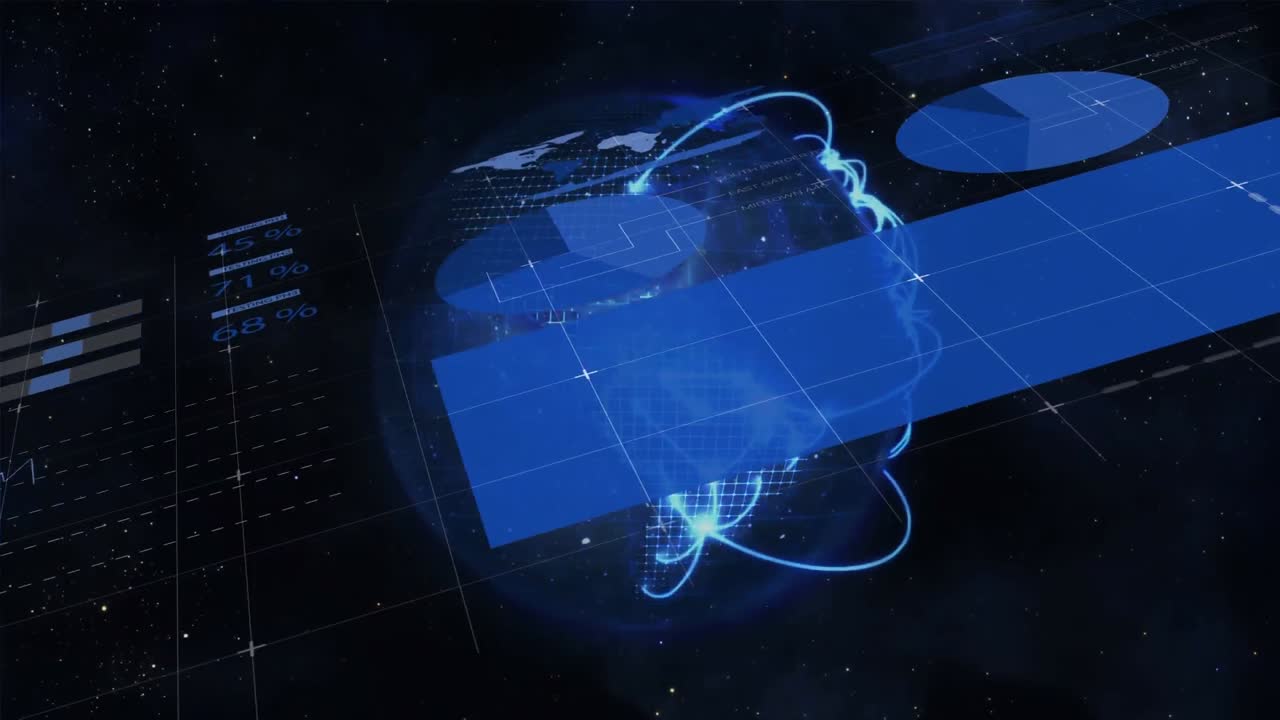 animación del procesamiento de datos en fondo azul