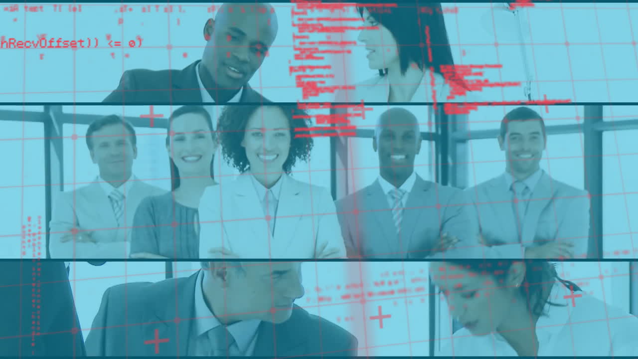 사무실에서 다양한 사람들을 대상으로 데이터 처리의 애니메이션