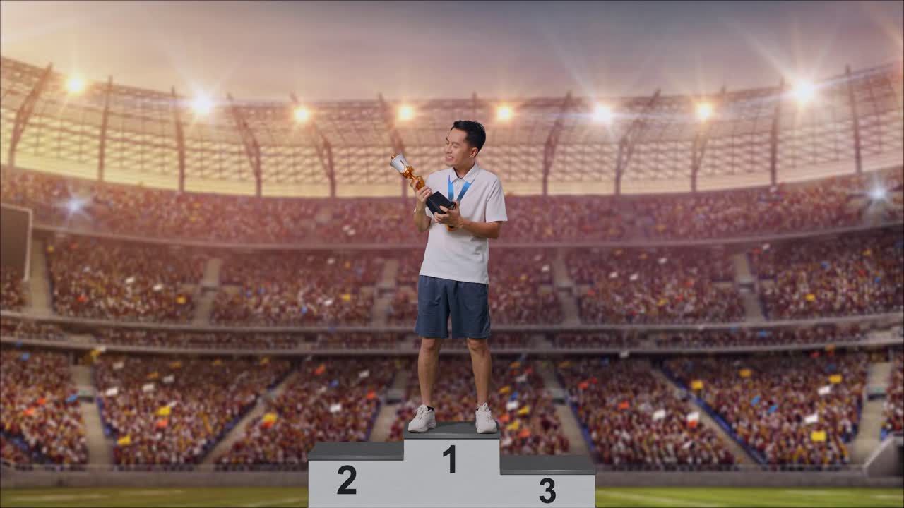 campeón en el podio