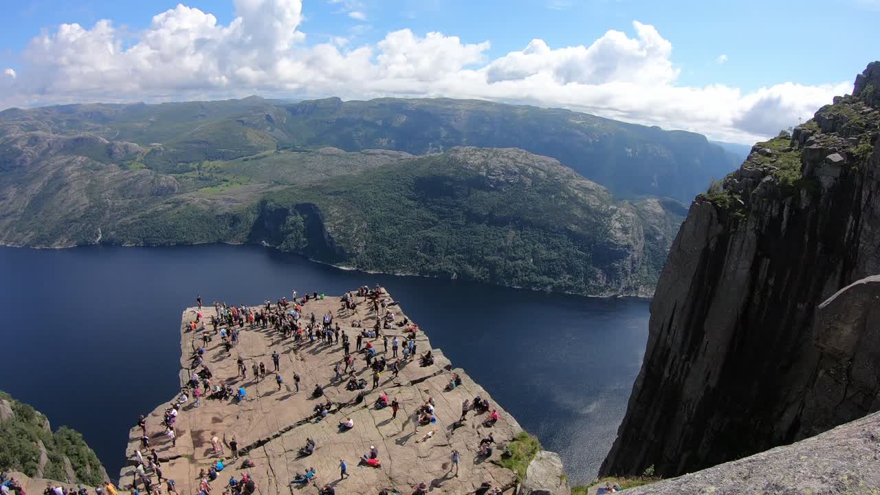 Preikestolen Pulpit Rock cliff rock viewpoint in Norway above Lysefjorden fjord