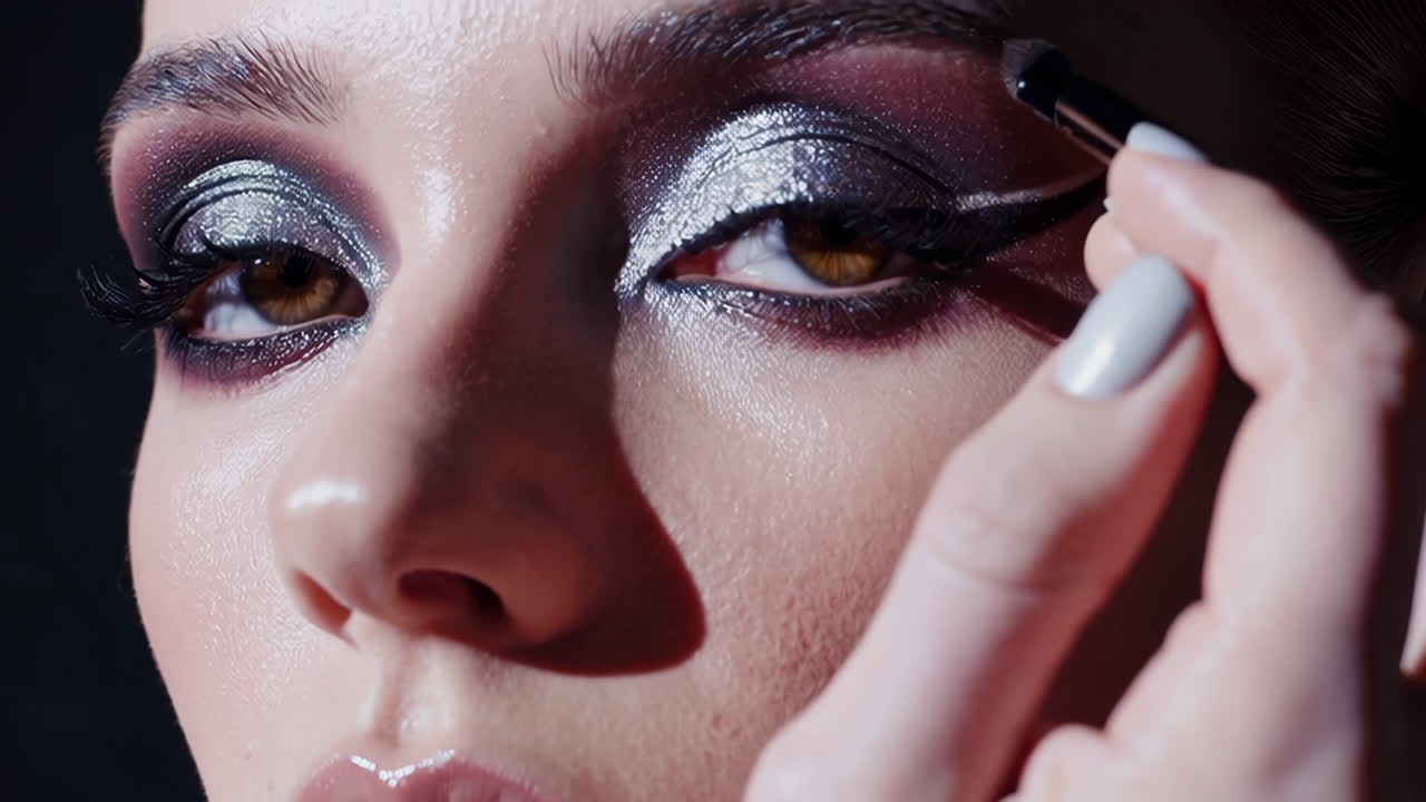 Close-up of a woman with dramatic makeup