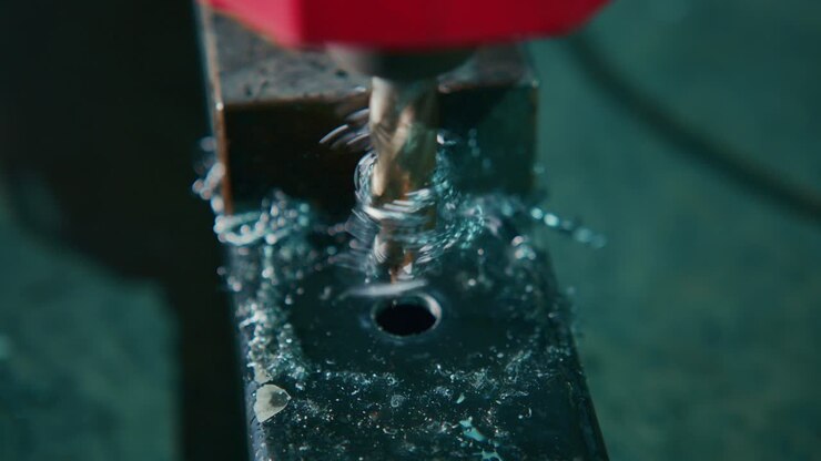 Precision Drilling into Metal with Coolant in a Factory