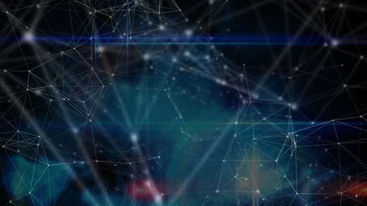Network of connections against blue smoke effects on black background