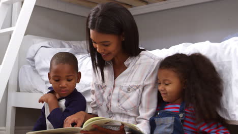Mother-Reading-Story-To-Children-In-Their-Bedroom