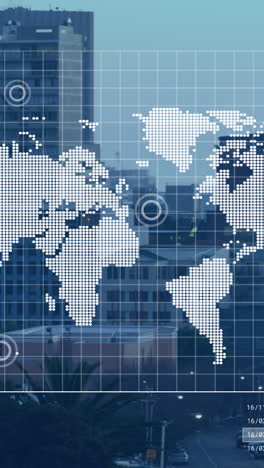 animation of data processing over cityscape