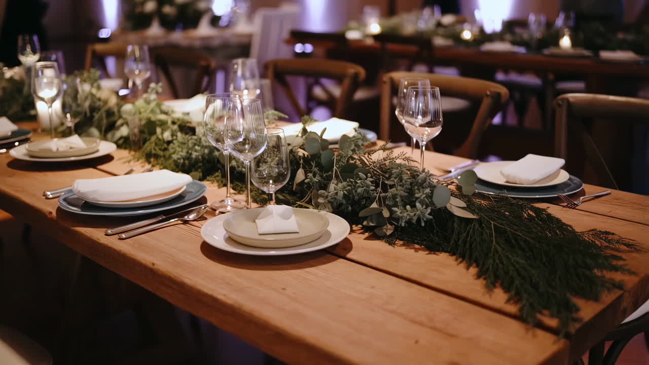 Elegant Table Setting with Greenery Decorations for an Event