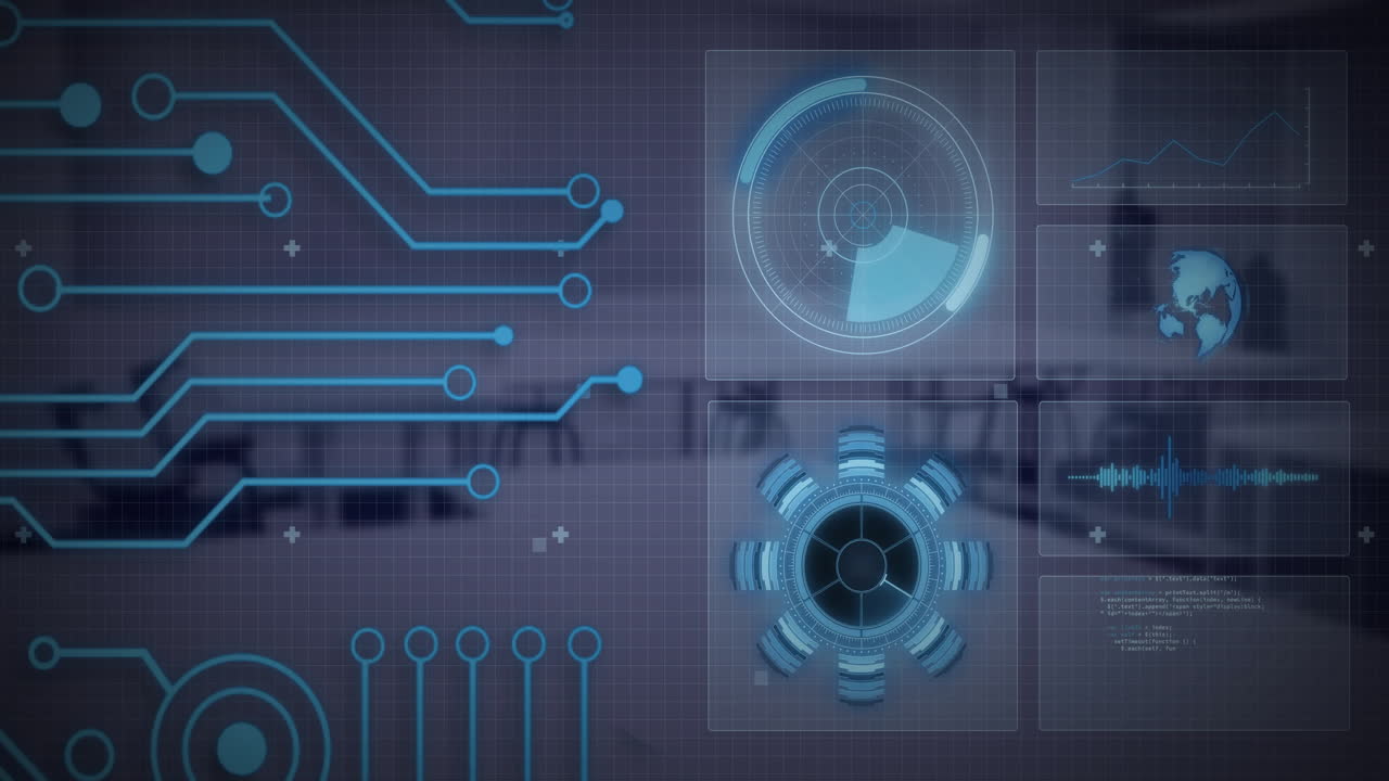 animación del procesamiento de datos digitales en los escritorios de la oficina