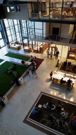 modern library interior with people