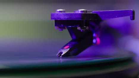 record spinning, vinyl player record spinning, spinning vinyl turntable close up, macro needle playing music, analog audio track. 4k resolution.