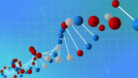 Animation-Von-Kardiograph-Und-DNA-Strang-Auf-Blauem-Hintergrund