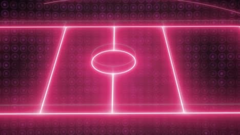 animation of neon sports stadium over pink circles in row on black background