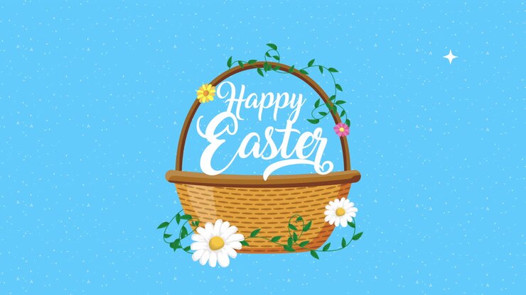 happy easter animated card with flowers in basket