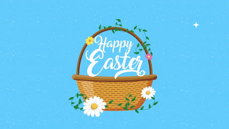 happy easter animated card with flowers in basket