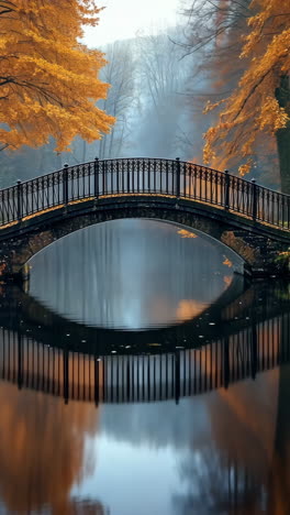 beautiful autumn bridge reflecting in calm water