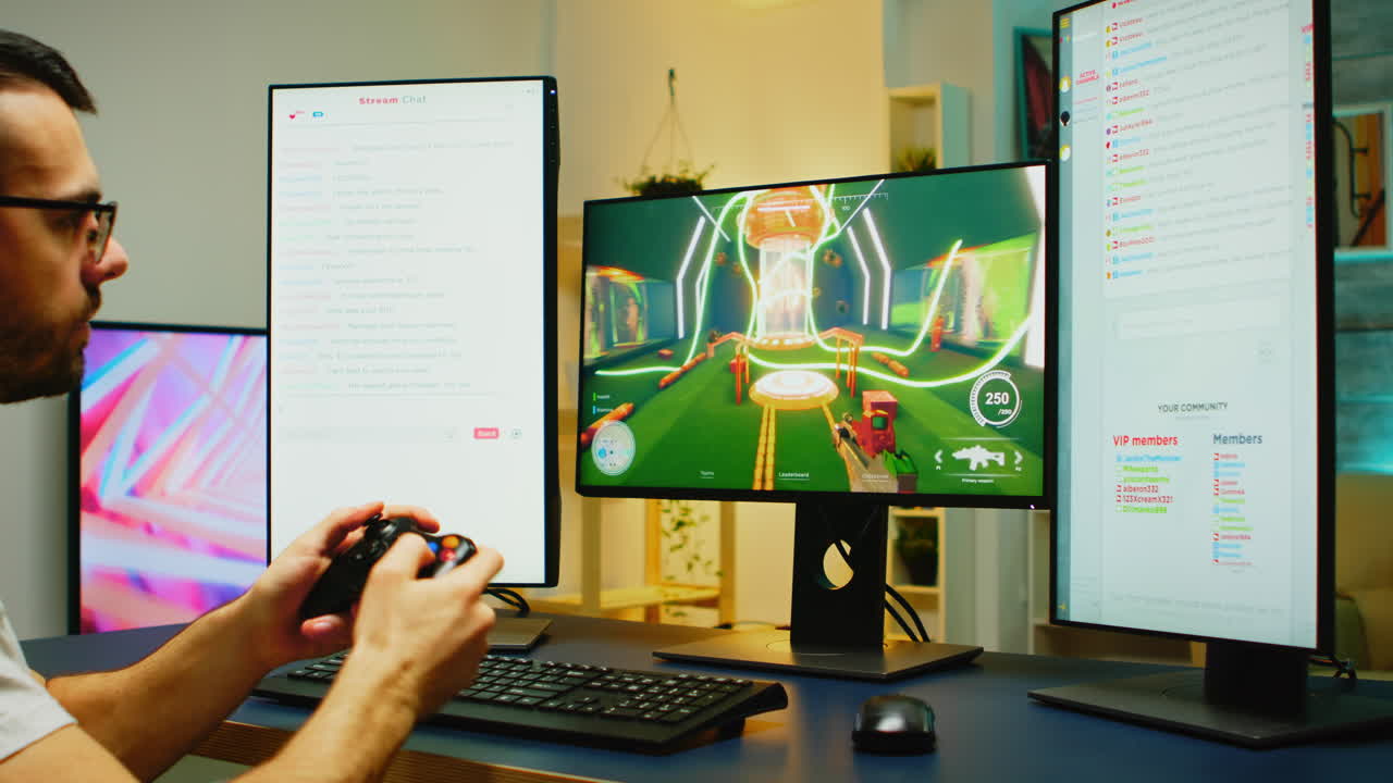 zoom en el tiro de un joven jugando juegos de disparos