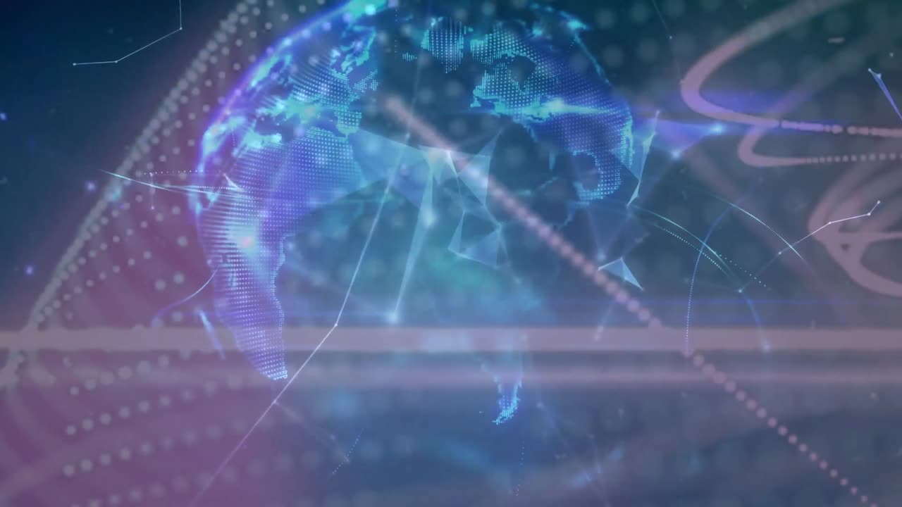 Animation of network of connections and globe over businessman wearing vr headset