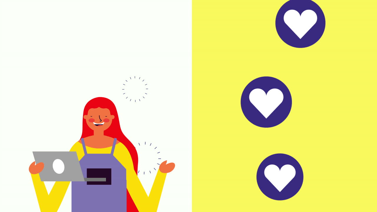 young businesswoman with laptop and hearts