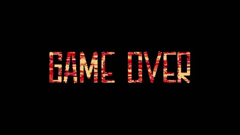 4k glitch word of game over title 3d illustration isolated using alpha channel quick time prores 4444 encode. red shine lighting of glitch game over loop animation concept on black creative background