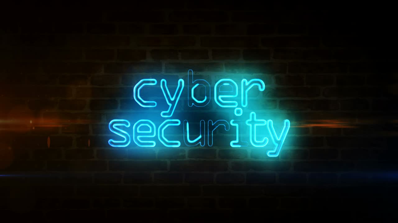 Cyber security neon on brick wall