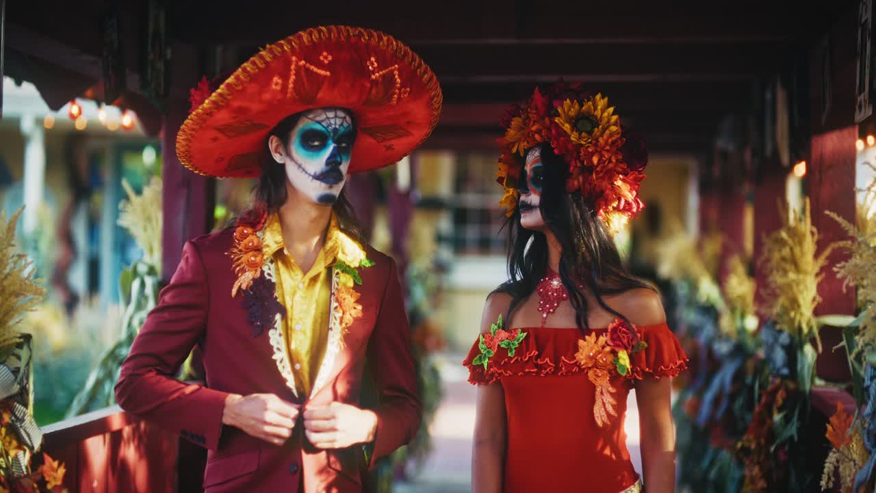 Couple in Day of the Dead Costumes